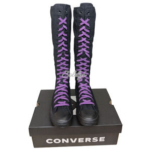 Converse CTAS XXHI Black Purple Elastic Laced Knee High Sneaker Boot Womens 9